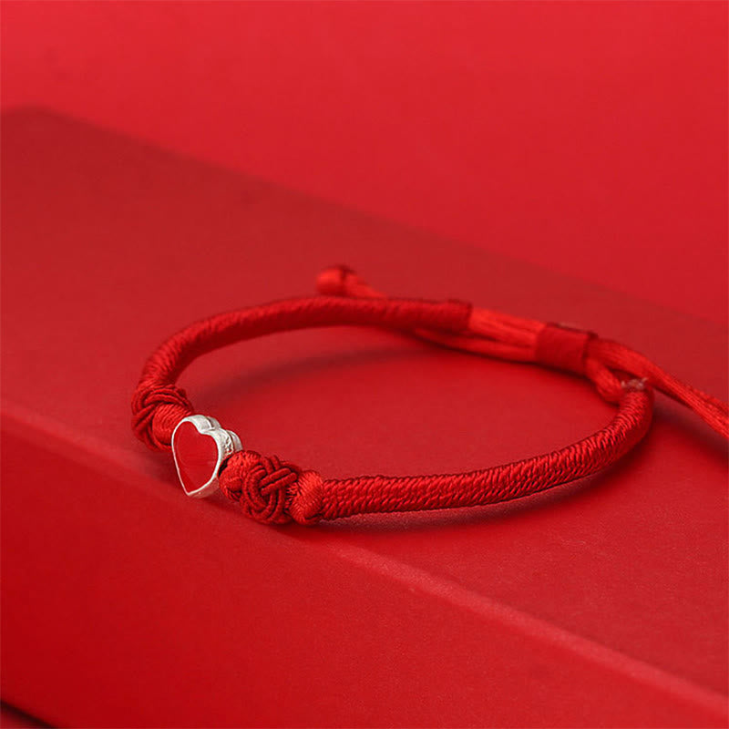 Nimara Ritual 999 Sterling Silver 3D Heart Design Red String Connection Bracelet