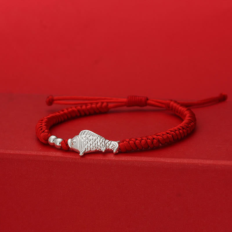 Nimara Ritual 999 Sterling Silver Koi Fish Design 990 Sterling Silver Bead Red String Luck Bracelet