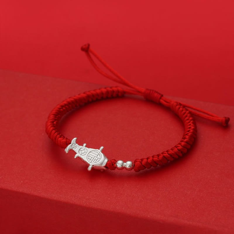Nimara Ritual 999 Sterling Silver Koi Fish Design 990 Sterling Silver Bead Red String Luck Bracelet