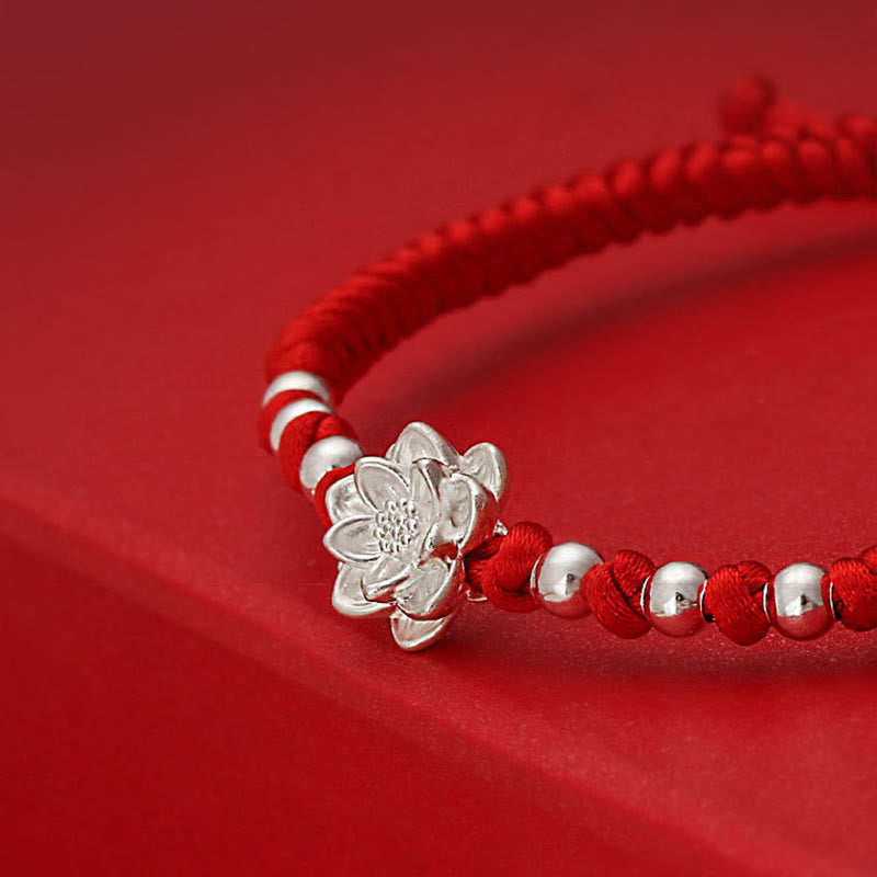 Nimara Ritual 999 Sterling Silver Lotus Symbol 990 Sterling Silver Bead Red String Luck Bracelet