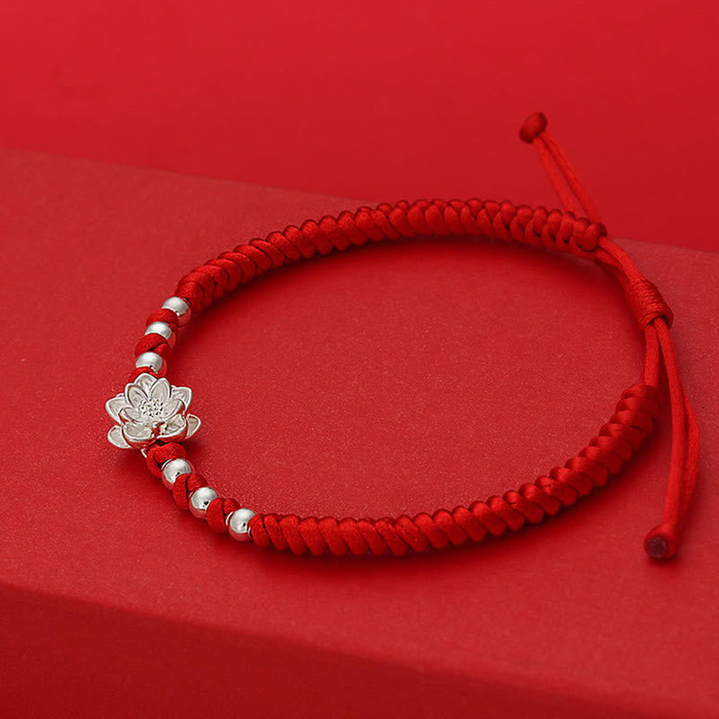 Nimara Ritual 999 Sterling Silver Lotus Symbol 990 Sterling Silver Bead Red String Luck Bracelet