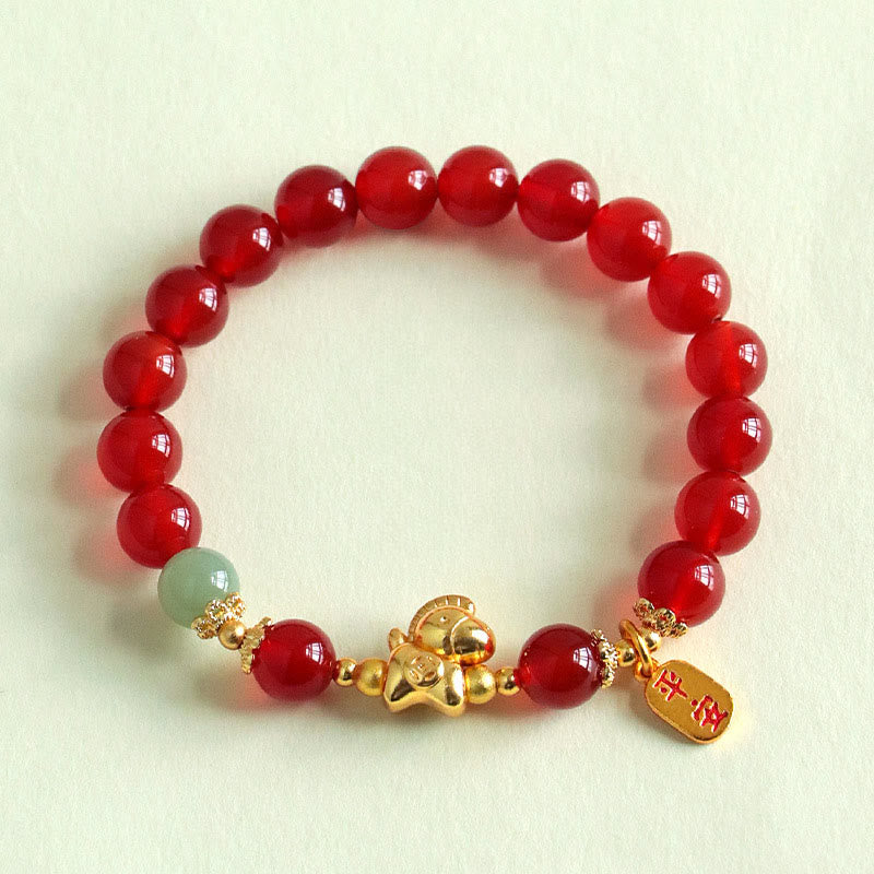 Nimara Ritual Year Of The Horse Hetian Jade Black Obsidian Red Agate Strength Bracelet