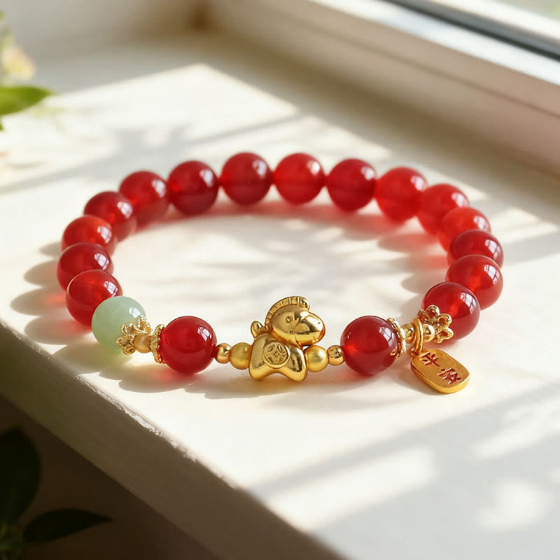 Nimara Ritual Year Of The Horse Hetian Jade Black Obsidian Red Agate Strength Bracelet