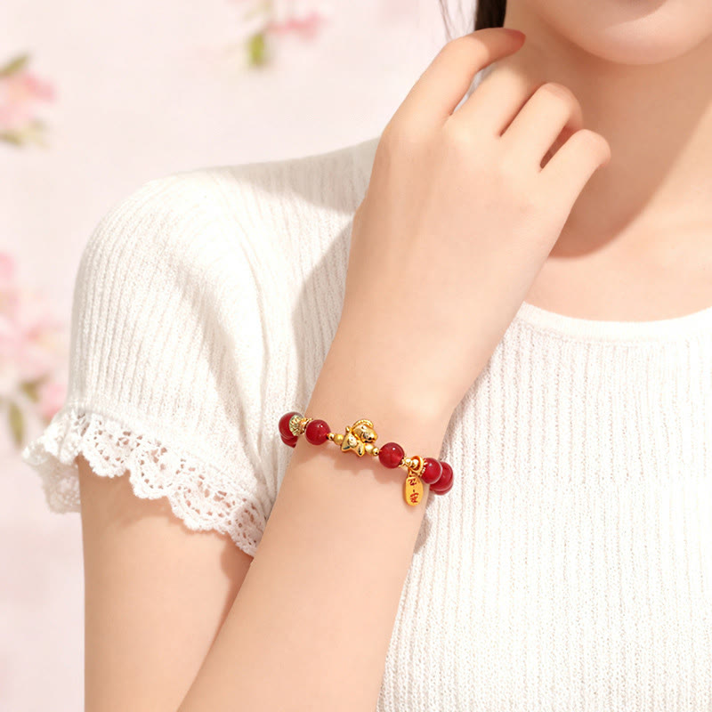 Nimara Ritual Year Of The Horse Hetian Jade Black Obsidian Red Agate Strength Bracelet