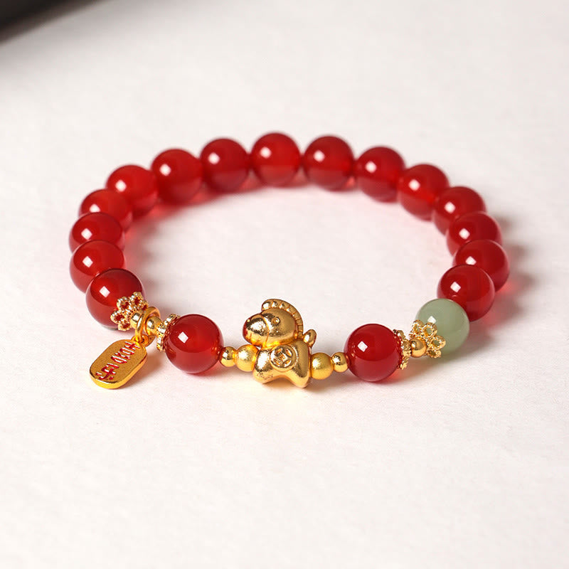 Nimara Ritual Year Of The Horse Hetian Jade Black Obsidian Red Agate Strength Bracelet