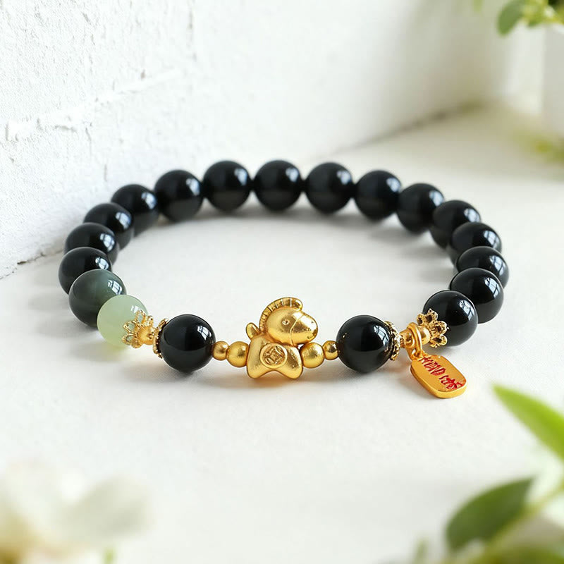 Nimara Ritual Year Of The Horse Hetian Jade Black Obsidian Red Agate Strength Bracelet