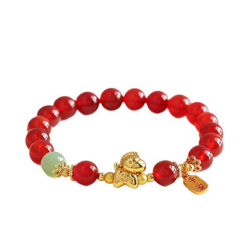 Nimara Ritual Year Of The Horse Hetian Jade Black Obsidian Red Agate Strength Bracelet