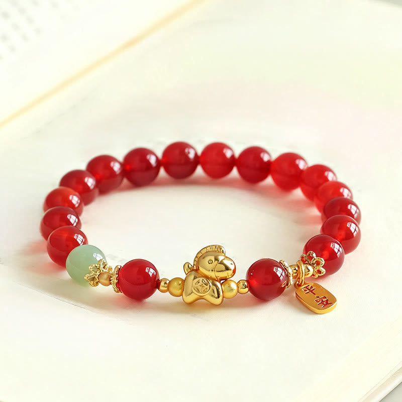 Nimara Ritual Year Of The Horse Hetian Jade Black Obsidian Red Agate Strength Bracelet