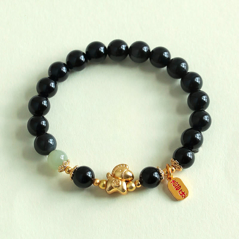 Nimara Ritual Year Of The Horse Hetian Jade Black Obsidian Red Agate Strength Bracelet