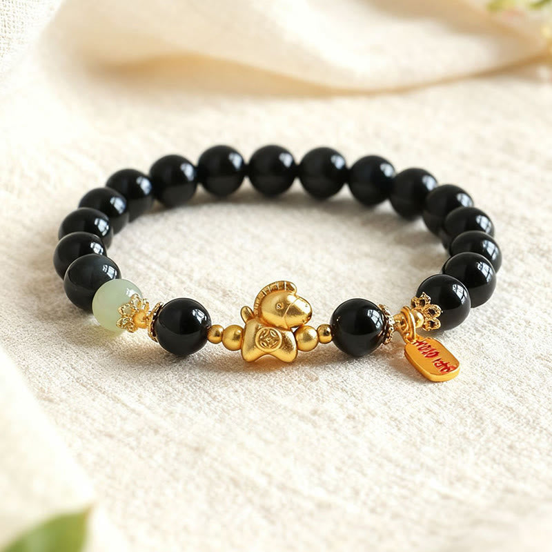 Nimara Ritual Year Of The Horse Hetian Jade Black Obsidian Red Agate Strength Bracelet