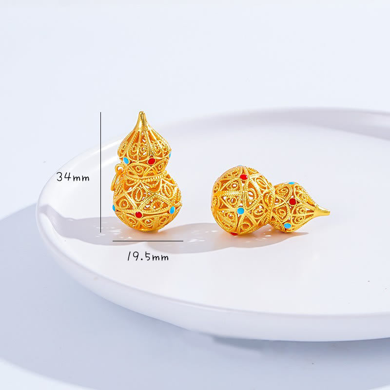 Nimara Ritual Hollow Gourd Design 24k Gold Plated Brass Rope Necklace Pendant