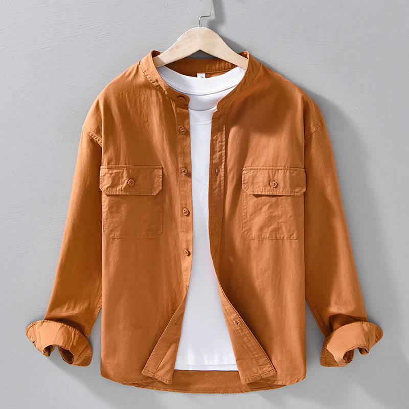 Nimara Ritual Crew Neck Solid Color Men's Long Sleeve Cotton Thickened Jacket With Pockets