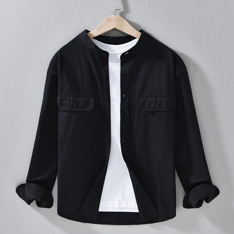Nimara Ritual Crew Neck Solid Color Men's Long Sleeve Cotton Thickened Jacket With Pockets