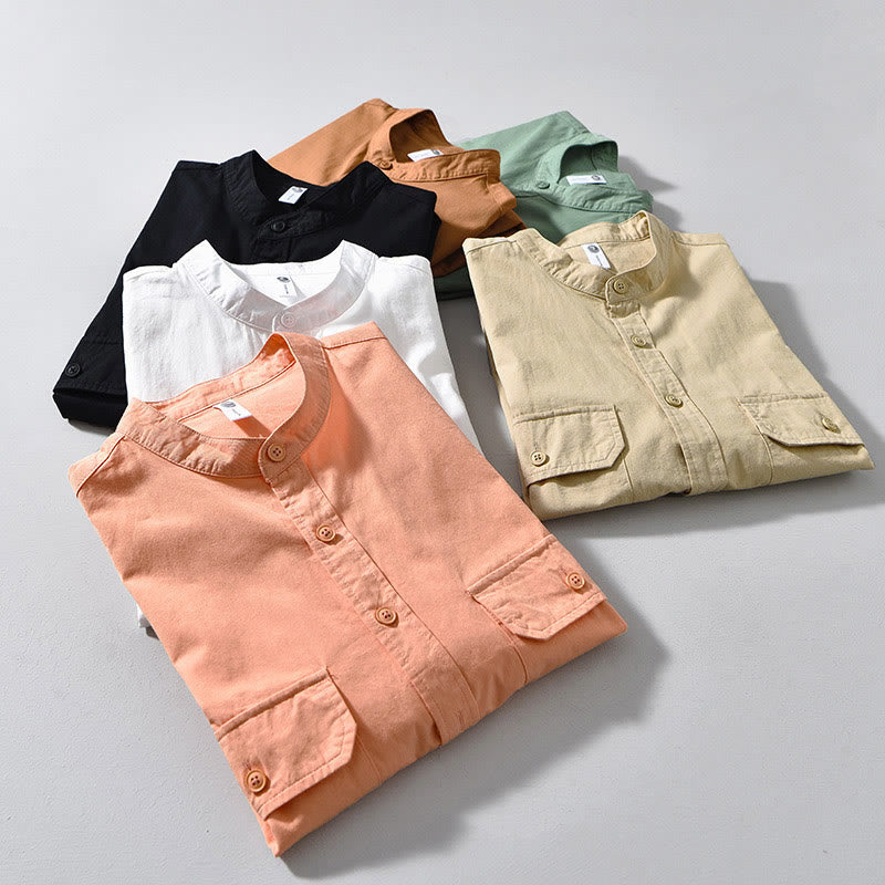 Nimara Ritual Crew Neck Solid Color Men's Long Sleeve Cotton Thickened Jacket With Pockets