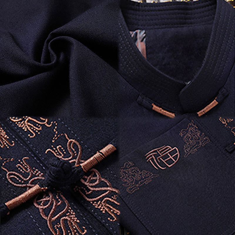 Nimara Ritual Fu Character Embroidery Tang Suit Frog-Button Men's Long Sleeve Jacket Shirt Pants