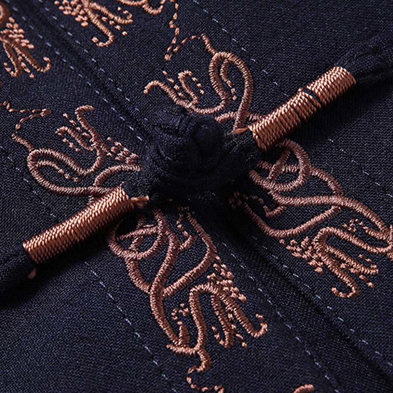 Nimara Ritual Fu Character Embroidery Tang Suit Frog-Button Men's Long Sleeve Jacket Shirt Pants