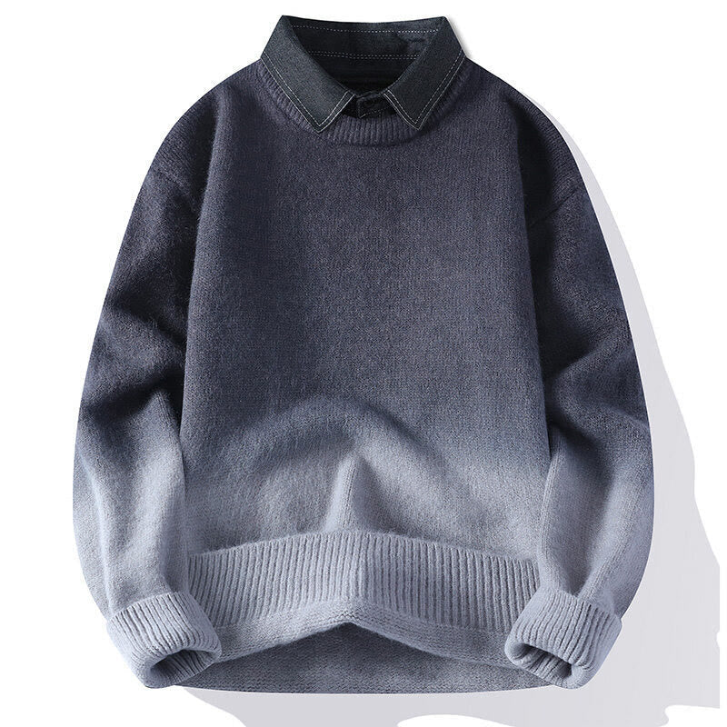 Nimara Ritual Winter Stand Collar Gradient Color Design Warm Men's Long Sleeve Knitted Sweater