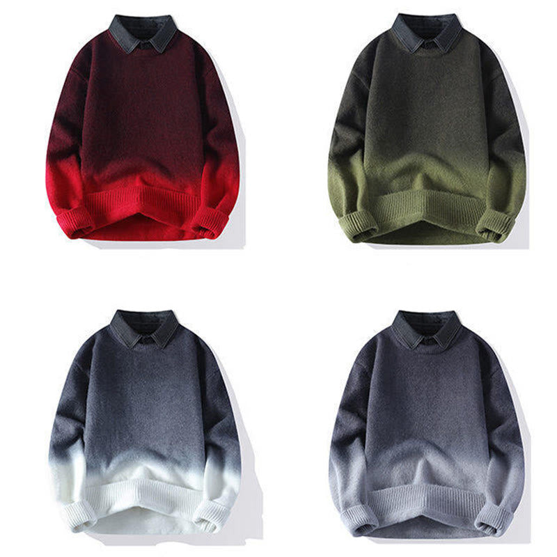 Nimara Ritual Winter Stand Collar Gradient Color Design Warm Men's Long Sleeve Knitted Sweater