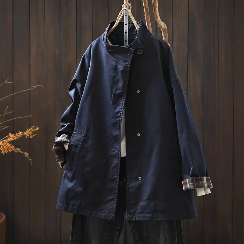 Nimara Ritual Fall Buttons Long Sleeve Mid-length Cotton Women's Jacket With Pockets