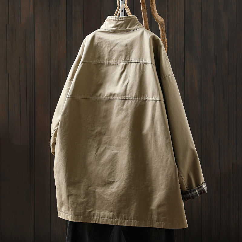 Nimara Ritual Fall Buttons Long Sleeve Mid-length Cotton Women's Jacket With Pockets