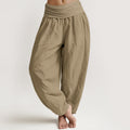 Nimara Ritual Cotton Tan Solid Color Women's Elastic Waist Harem Pants