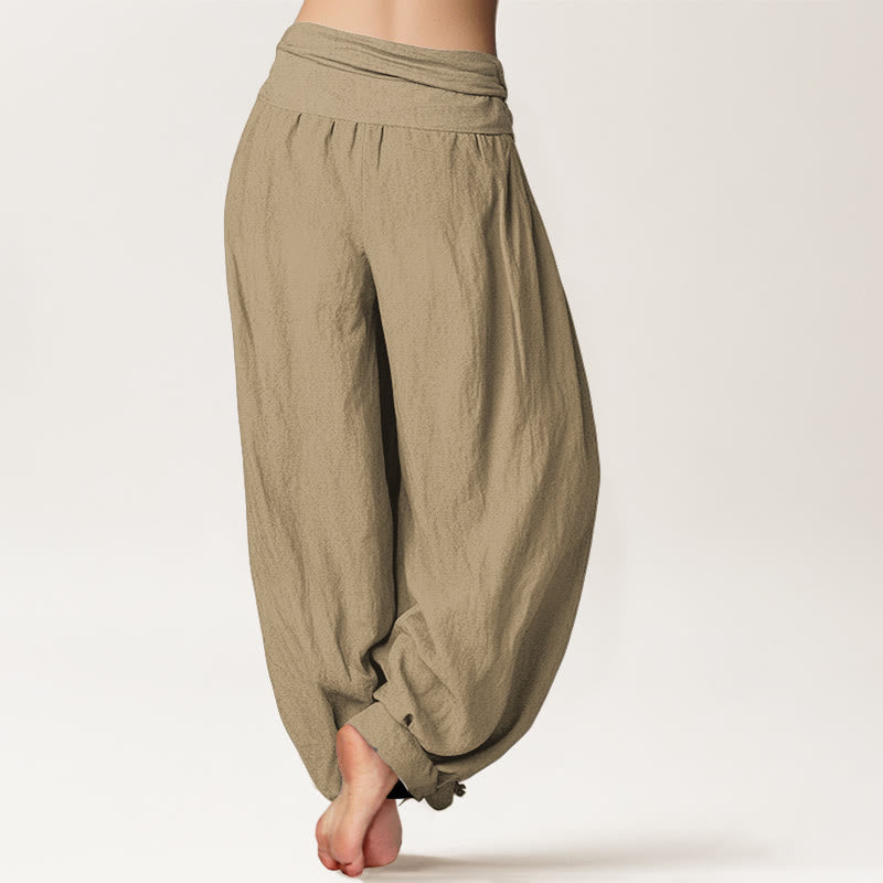 Nimara Ritual Cotton Tan Solid Color Women's Elastic Waist Harem Pants