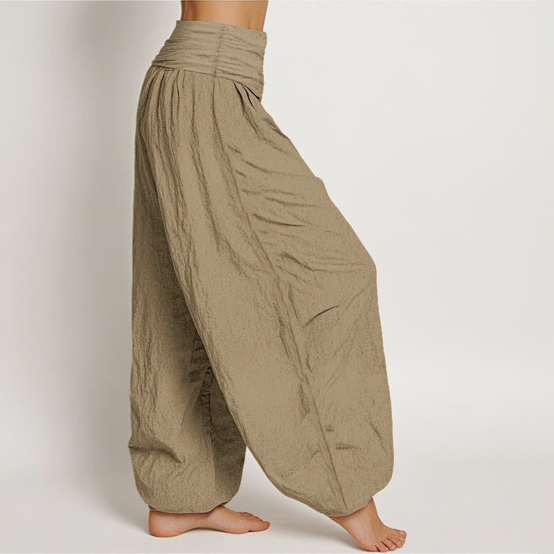 Nimara Ritual Cotton Tan Solid Color Women's Elastic Waist Harem Pants