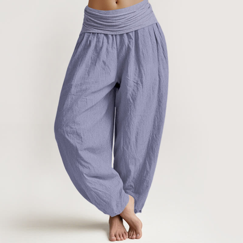 Nimara Ritual Cotton MediumPurple Solid Color Women's Elastic Waist Harem Pants