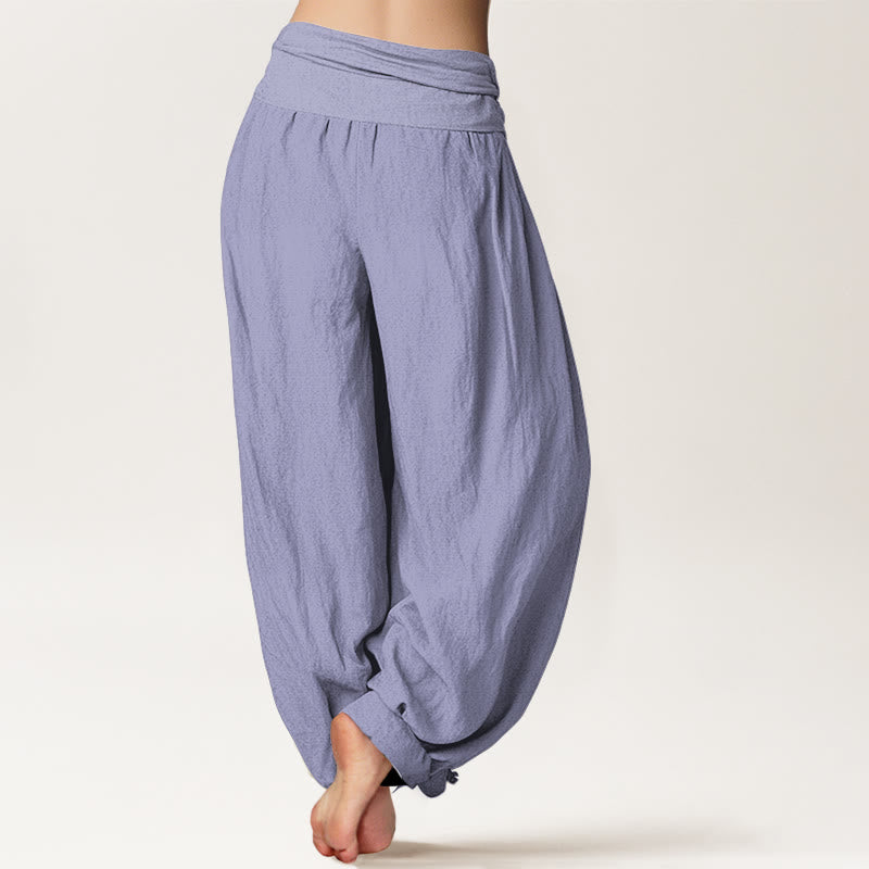 Nimara Ritual Cotton MediumPurple Solid Color Women's Elastic Waist Harem Pants