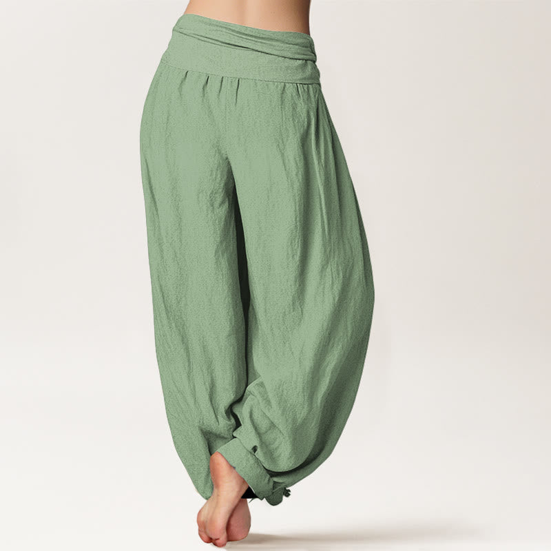 Nimara Ritual Cotton Green Solid Color Women's Elastic Waist Harem Pants