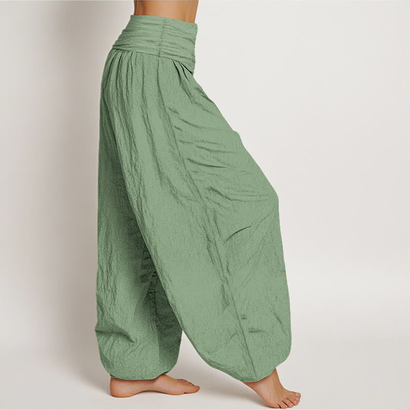 Nimara Ritual Cotton Green Solid Color Women's Elastic Waist Harem Pants