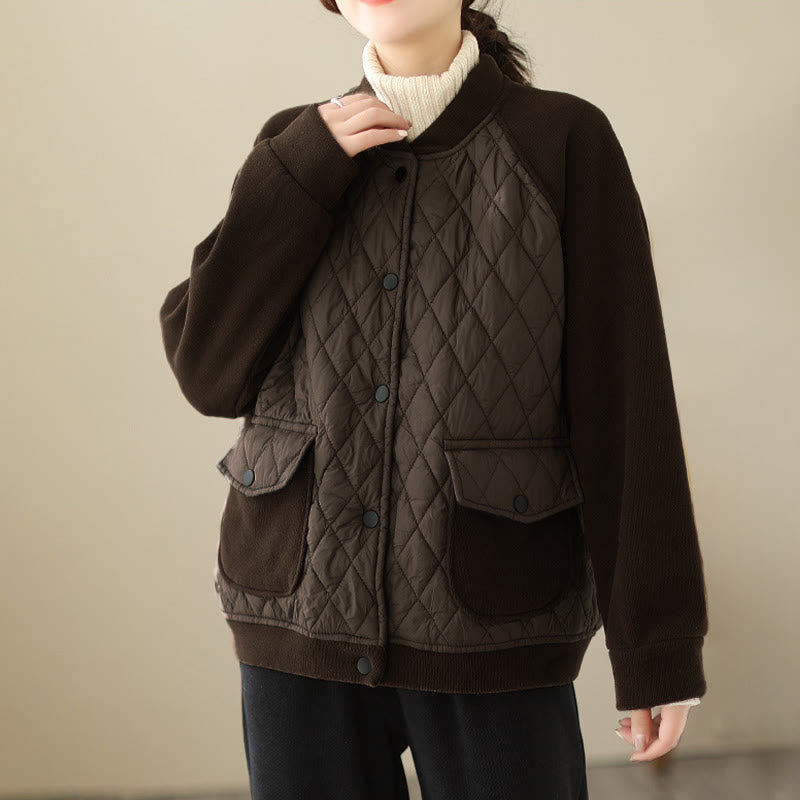 Nimara Ritual Diamond Pattern Women's Long Sleeve Thickened Jacket With Pockets