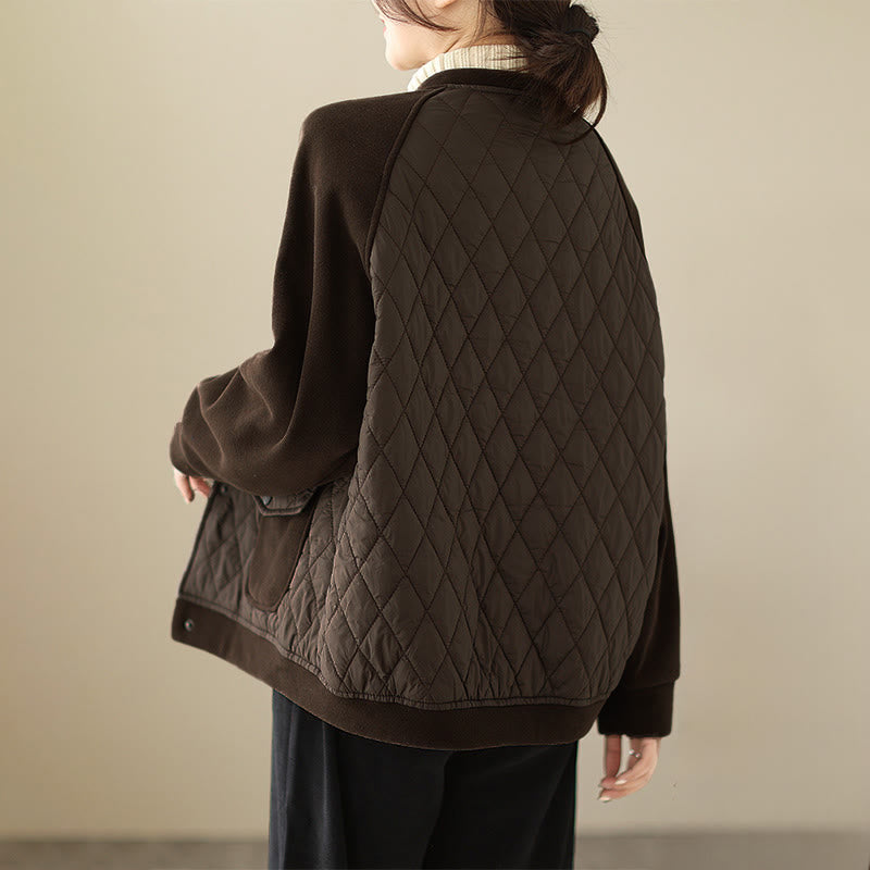 Nimara Ritual Diamond Pattern Women's Long Sleeve Thickened Jacket With Pockets