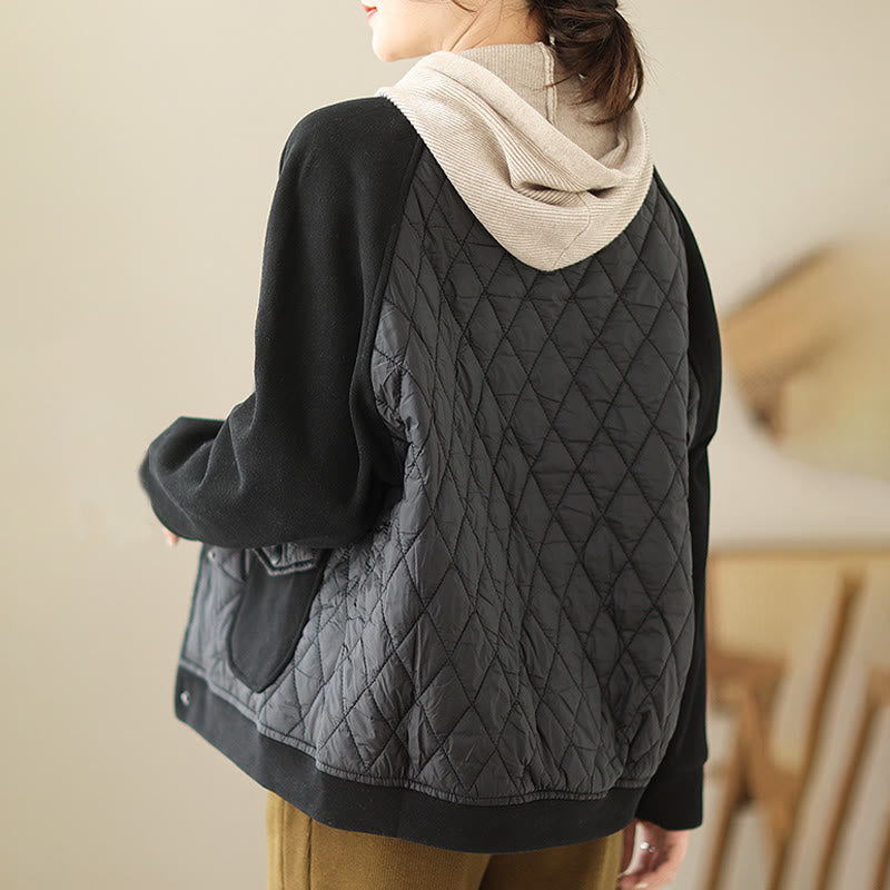 Nimara Ritual Diamond Pattern Women's Long Sleeve Thickened Jacket With Pockets