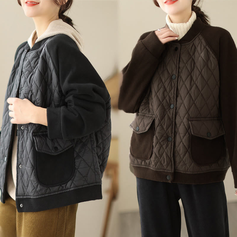 Nimara Ritual Diamond Pattern Women's Long Sleeve Thickened Jacket With Pockets