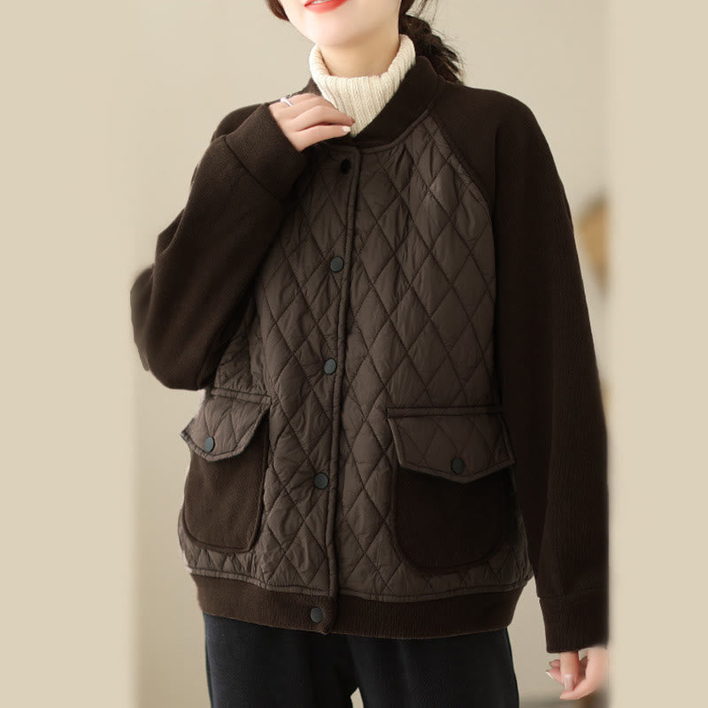 Nimara Ritual Diamond Pattern Women's Long Sleeve Thickened Jacket With Pockets