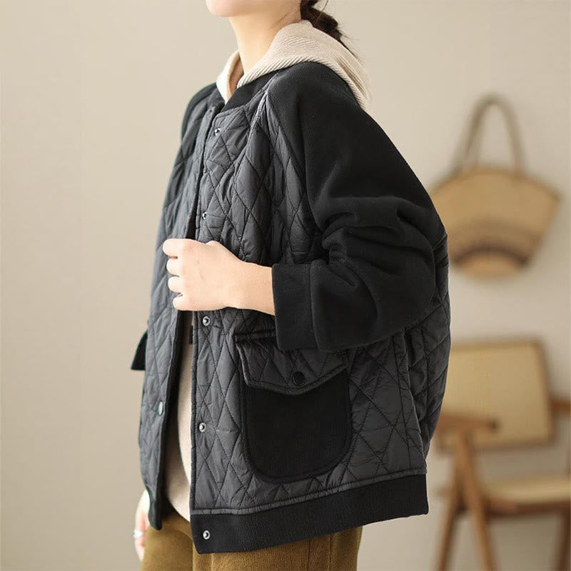 Nimara Ritual Diamond Pattern Women's Long Sleeve Thickened Jacket With Pockets