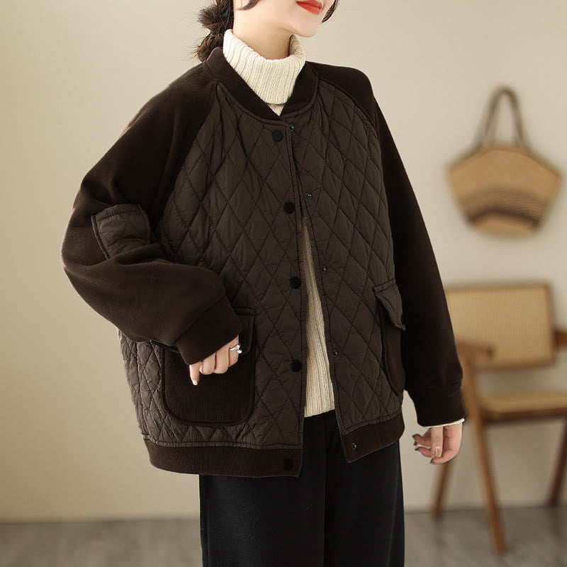 Nimara Ritual Diamond Pattern Women's Long Sleeve Thickened Jacket With Pockets