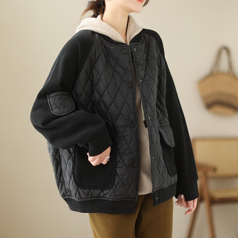 Nimara Ritual Diamond Pattern Women's Long Sleeve Thickened Jacket With Pockets