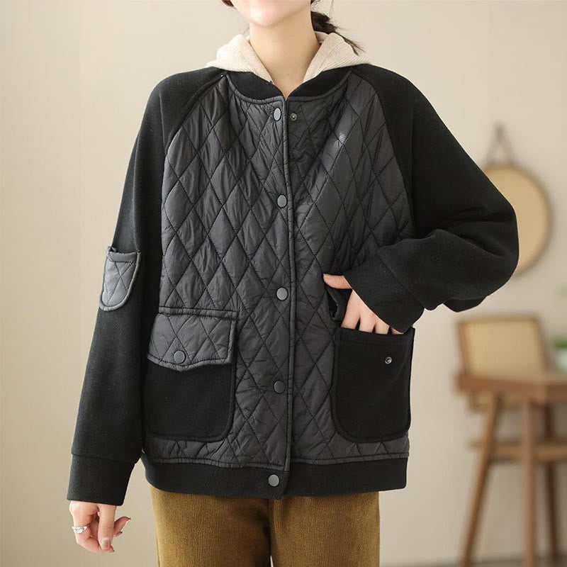 Nimara Ritual Diamond Pattern Women's Long Sleeve Thickened Jacket With Pockets