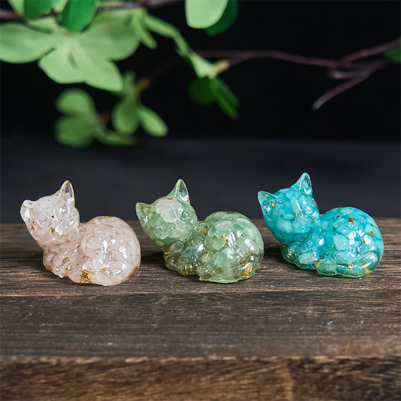 Nimara Ritual Crystal Chip Epoxy Resin Small Cat Positive Decoration