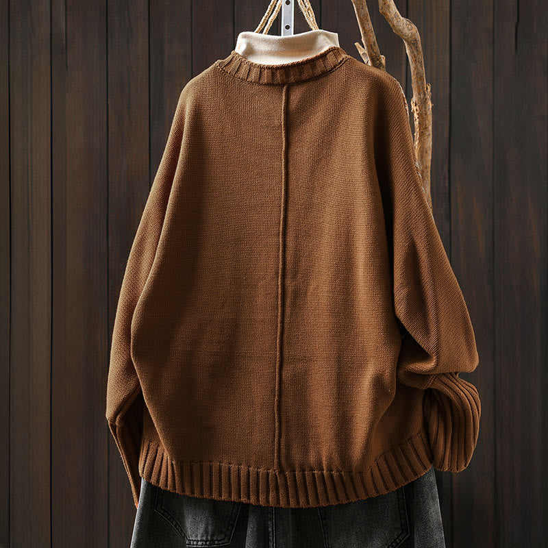 Nimara Ritual Floral Buttons Cotton Women's Long Batwing Sleeve Knitted Cardigan