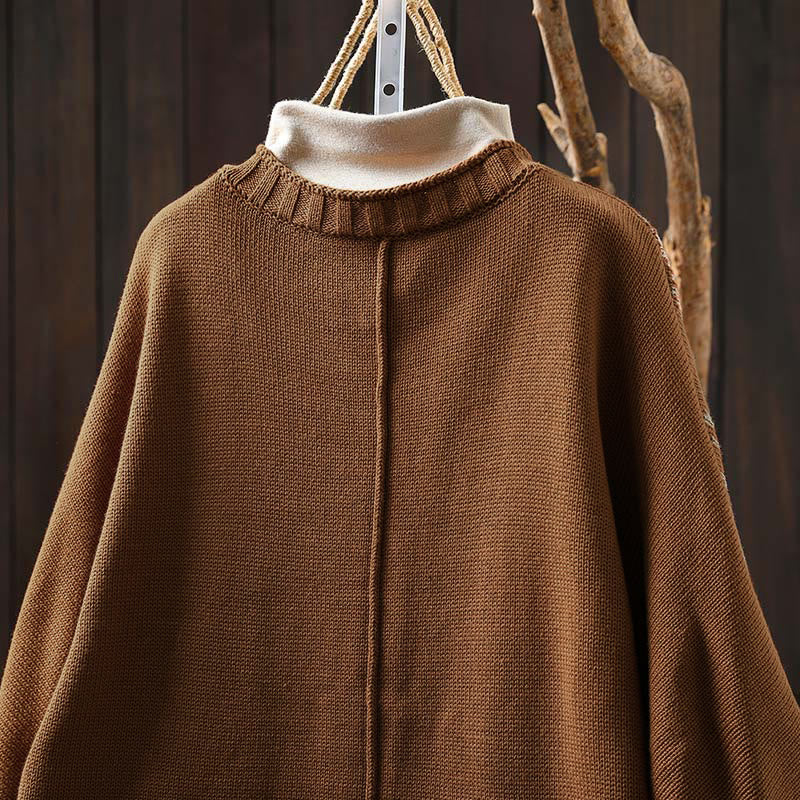 Nimara Ritual Floral Buttons Cotton Women's Long Batwing Sleeve Knitted Cardigan