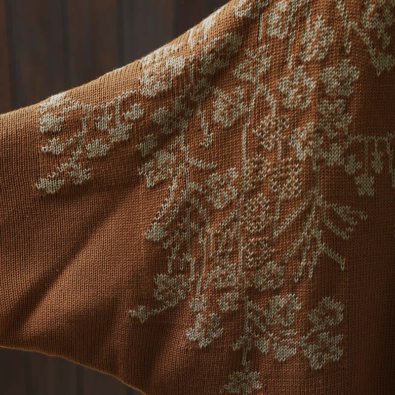 Nimara Ritual Floral Buttons Cotton Women's Long Batwing Sleeve Knitted Cardigan