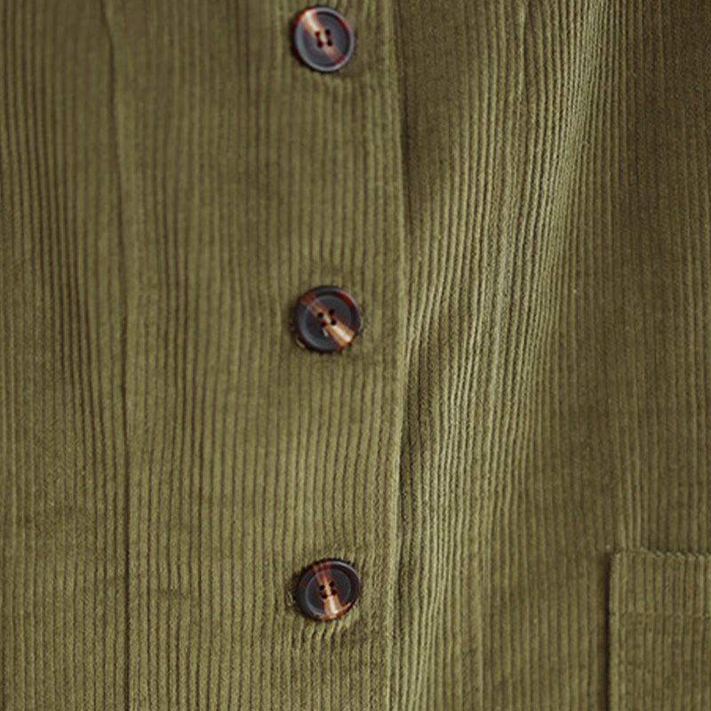 Nimara Ritual Buttons Design Corduroy Long Sleeve Women's Jacket With Pockets
