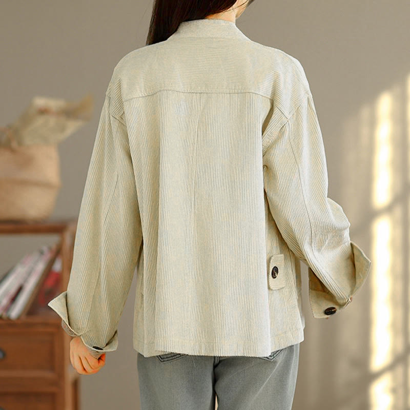 Nimara Ritual Buttons Design Corduroy Long Sleeve Women's Jacket With Pockets
