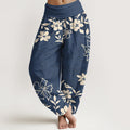 Nimara Ritual Cotton Retro Simple Flowers Leaves Pattern Women's Elastic Waist Harem Pants