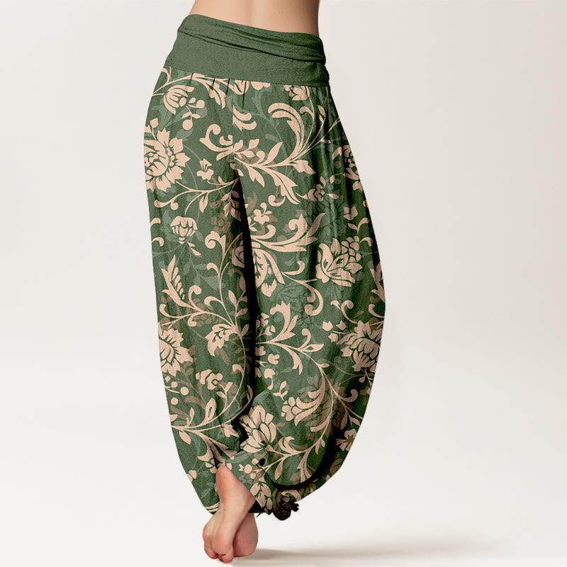Nimara Ritual Cotton Understated Luxury Flower Vine Pattern Women's Elastic Waist Harem Pants
