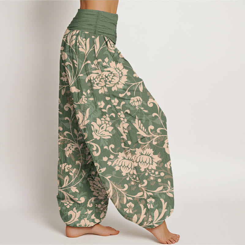 Nimara Ritual Cotton Understated Luxury Flower Vine Pattern Women's Elastic Waist Harem Pants