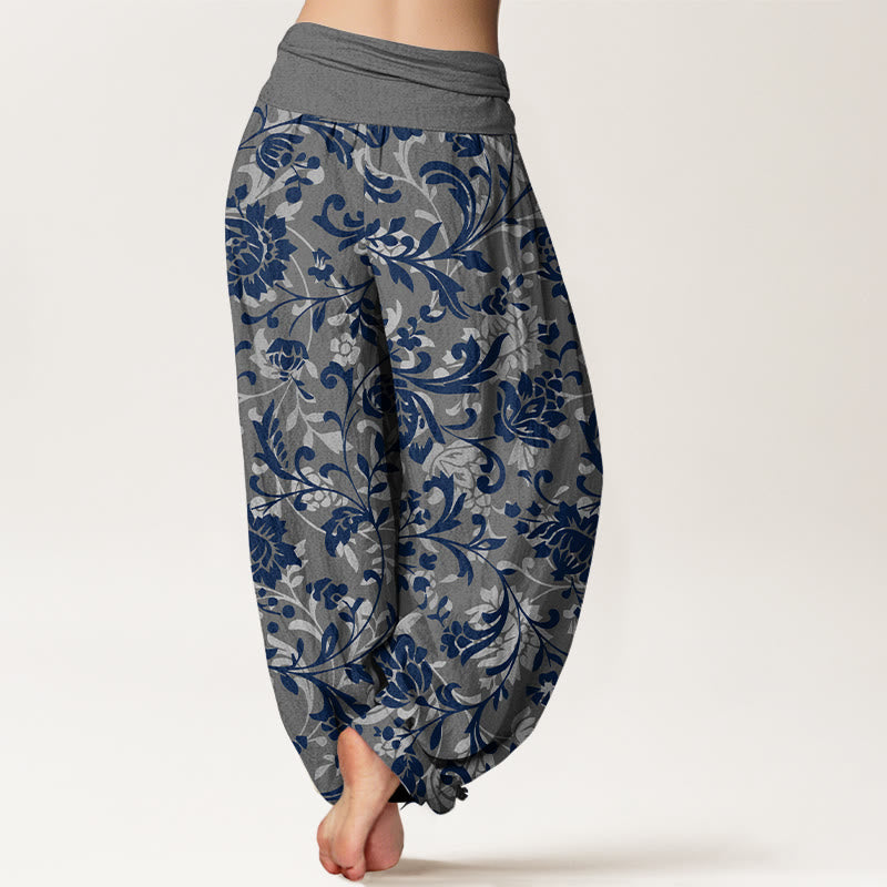 Nimara Ritual Cotton Understated Luxury Flower Vine Pattern Women's Elastic Waist Harem Pants